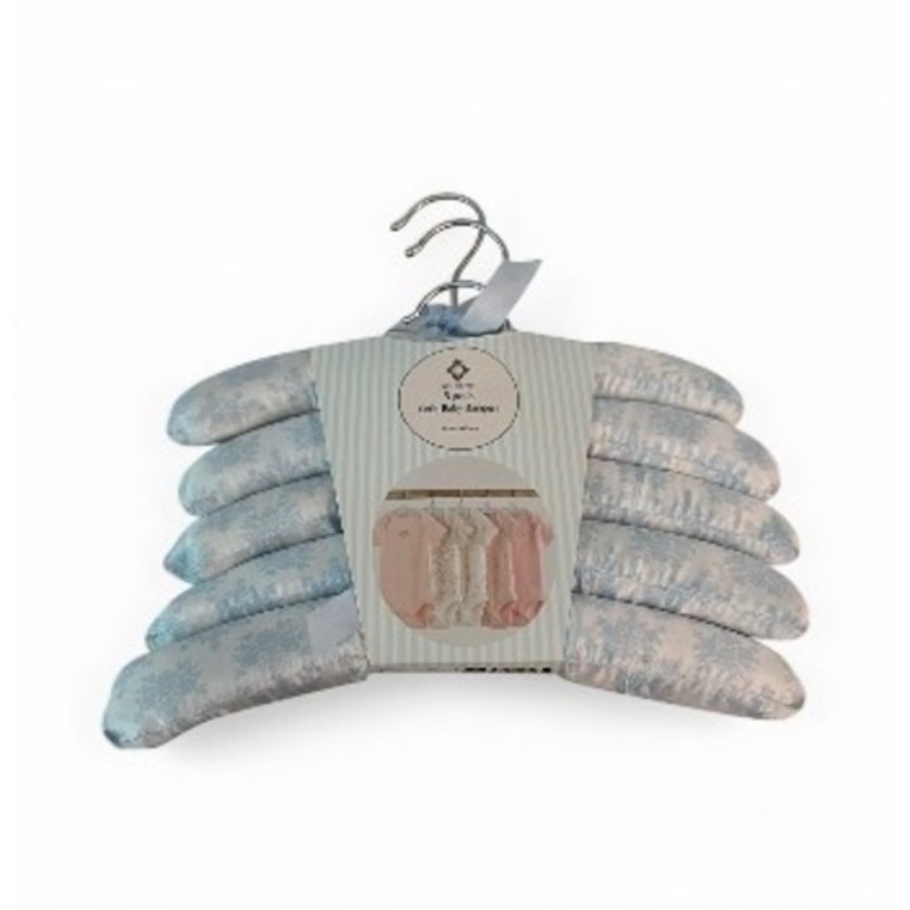 Concepts 5 piece Satin Padded Baby Hangers Blue White Toile Floral Nursery NEW